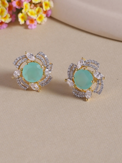 

Voylla Brass-Plated Gold-Toned & Green Floral Handcrafted CZ-Embellished Studs