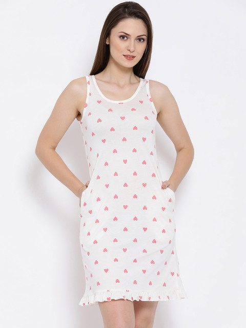 

Clovia White Printed Nightdress