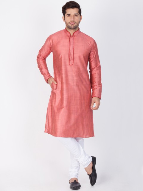 

VASTRAMAY Men Pink & White Solid Kurta with Churidar