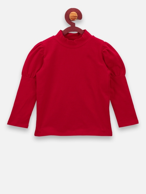 LilPicks Girls Red Solid High Neck T-shirt