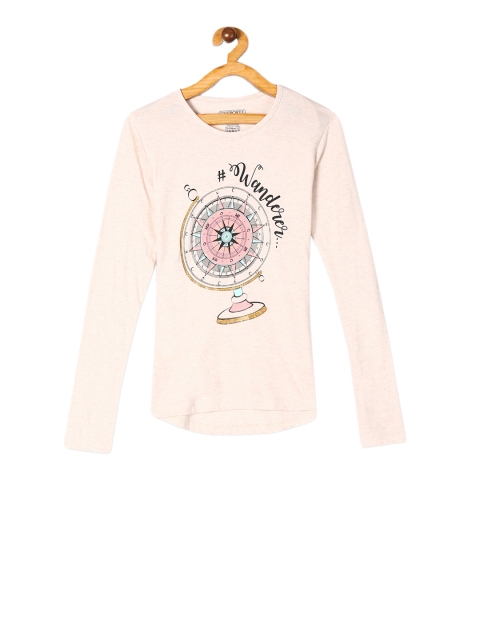 

Cherokee Girls Beige Printed Round Neck T-shirt
