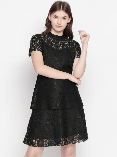 

Forever Glam by Pantaloons Women Black Self Design Fit and Flare Dress