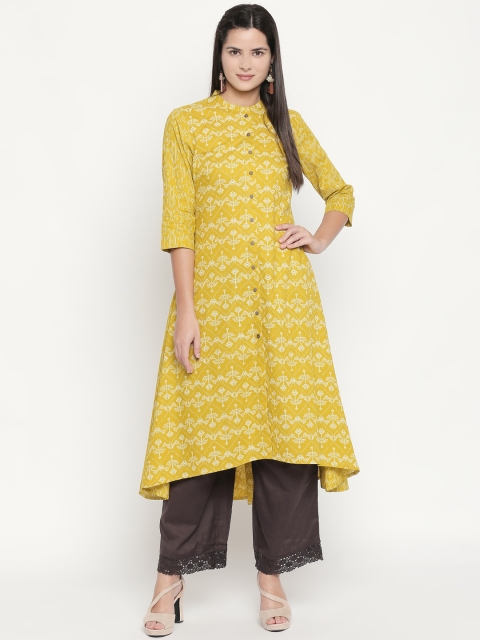 

RANGMANCH BY PANTALOONS Women Lime Green & White Printed A-Line Kurta