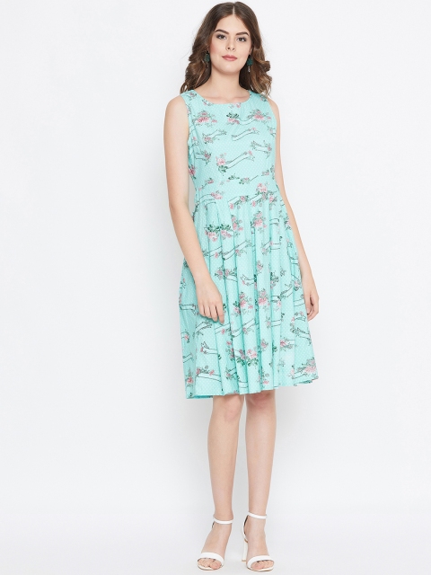

Ruhaans Women Green Floral Print Fit and Flare Dress
