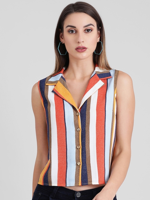 Zink London Women Multicoloured Striped Shirt Style Top, Multi
