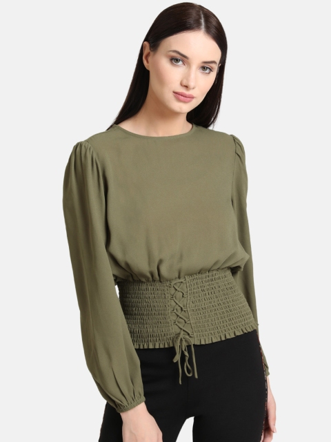 

Kazo Women Olive Green Solid Blouson Top