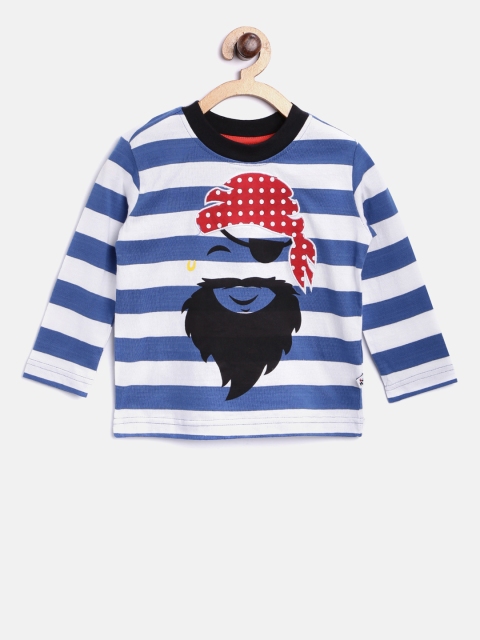 

Nauti Nati Boys Blue Printed Round Neck Pure Cotton T-shirt