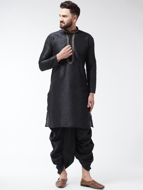 

SOJANYA Men Black Embroidered Kurta with Dhoti Pants