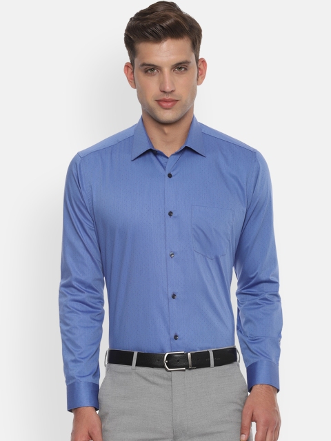 Van Heusen Men Blue Regular Fit Self Design Formal Shirt