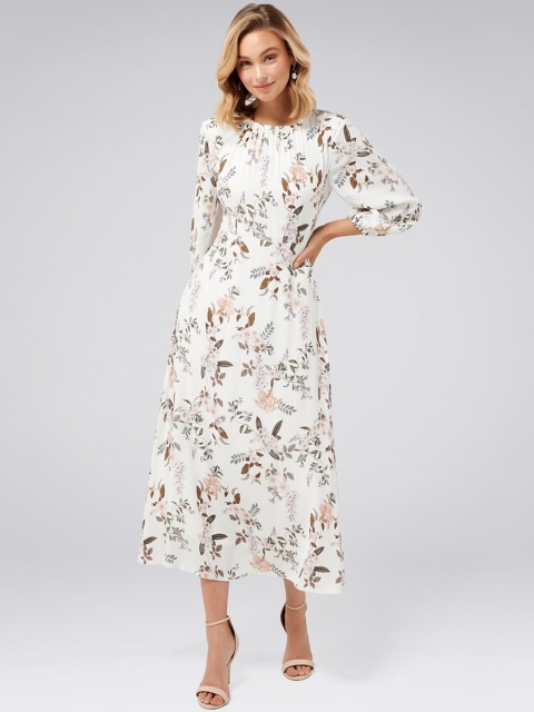 

Forever New Women Printed White Fit and Flare Dress