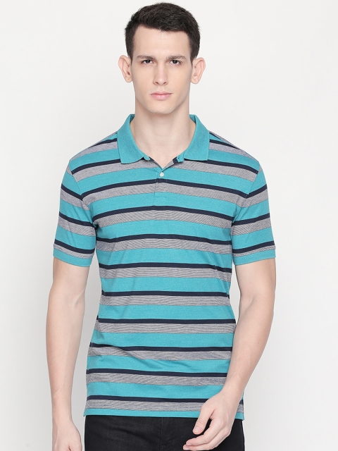 

BYFORD by Pantaloons Men Green Striped Polo Collar T-shirt