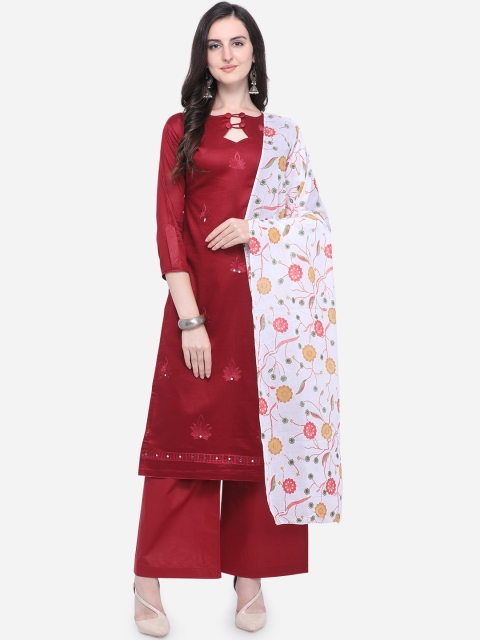 

mf Maroon & White Pure Cotton Unstitched Dress Material