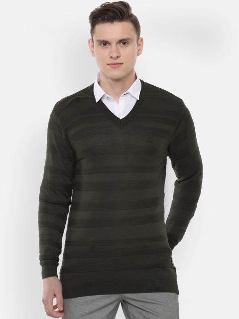 Van Heusen Sport Men Olive Green Striped Sweater