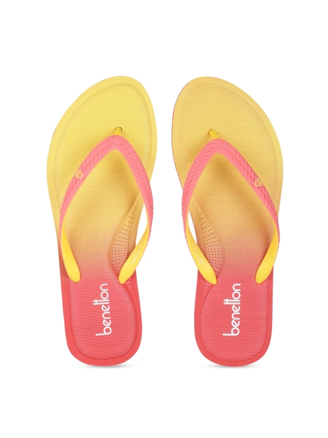 

United Colors of Benetton Women Orange & Yellow Colourblocked Thong Flip-Flops