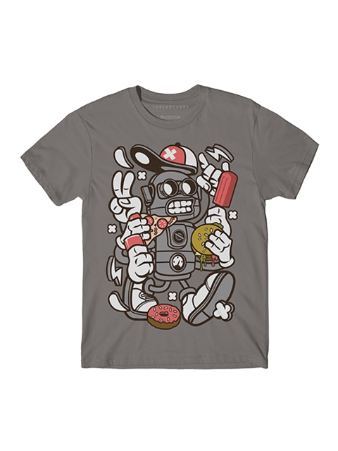 

THREADCURRY Boys Grey Foodie Robot Printed Round Neck T-shirt