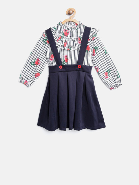 

Nauti Nati Girls Navy Blue Printed Top with Skirt