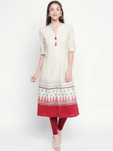 

RANGMANCH BY PANTALOONS Women Off-White & Red Printed A-Line Kurta