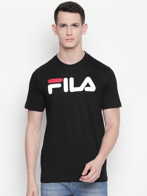 FILA Men Black Printed Round Neck Pure Cotton T-shirt