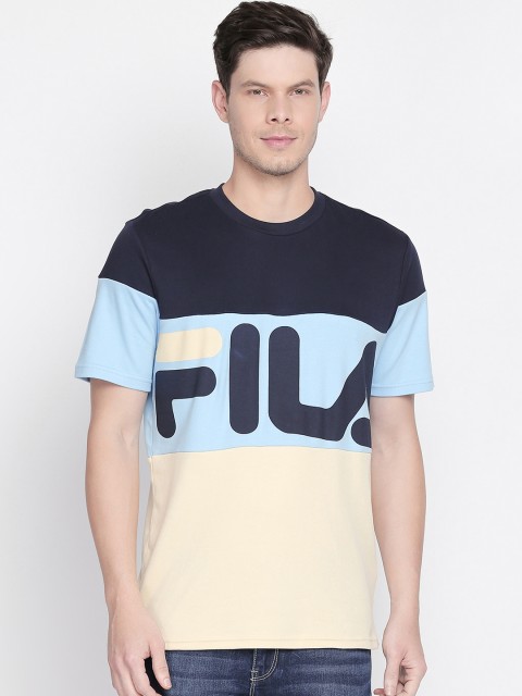 

FILA Men Navy Blue Colourblocked Round Neck VIALLI Pure Cotton T-shirt