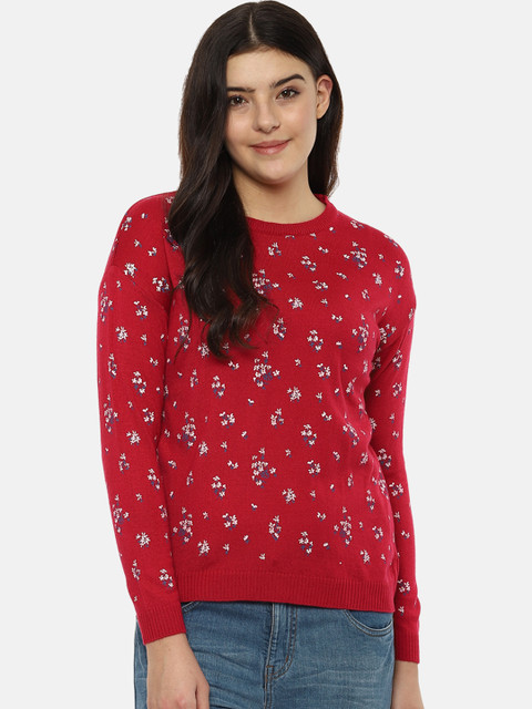

People Women Red & White Solid Sweater