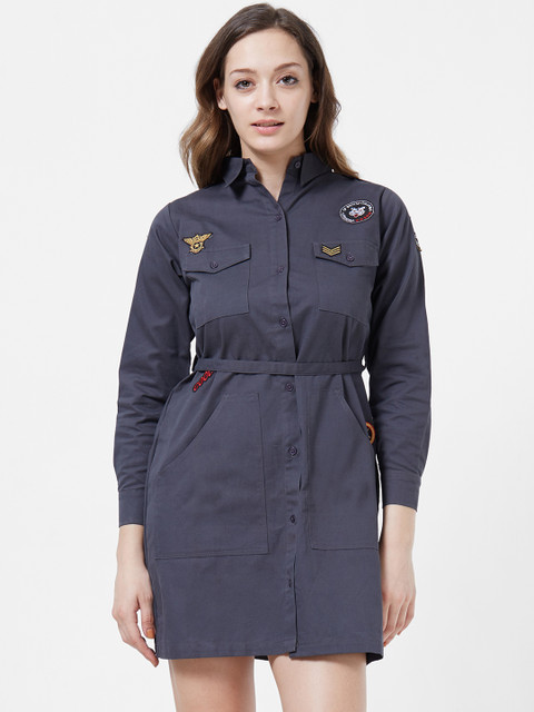 

Imagica Women Solid Blue Shirt Dress