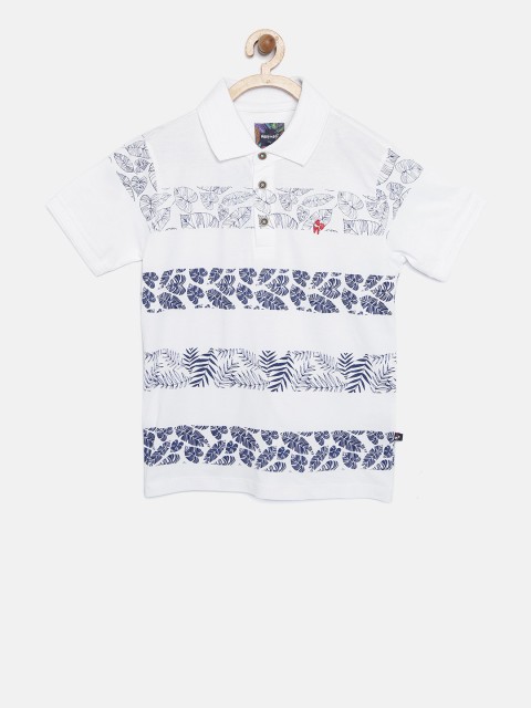 Nauti Nati Boys White Printed Polo Collar Pure Cotton T-shirt