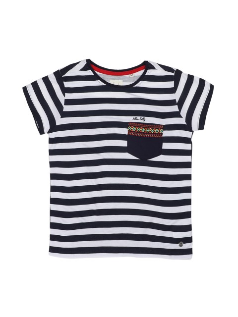 

Allen Solly Junior Girls Navy Blue & White Striped Round Neck T-shirt