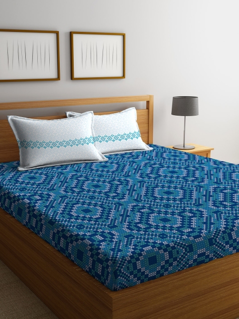 

STELLAR HOME Blue Abstract 104 TC Cotton 1 Queen Bedsheet with 2 Pillow Covers