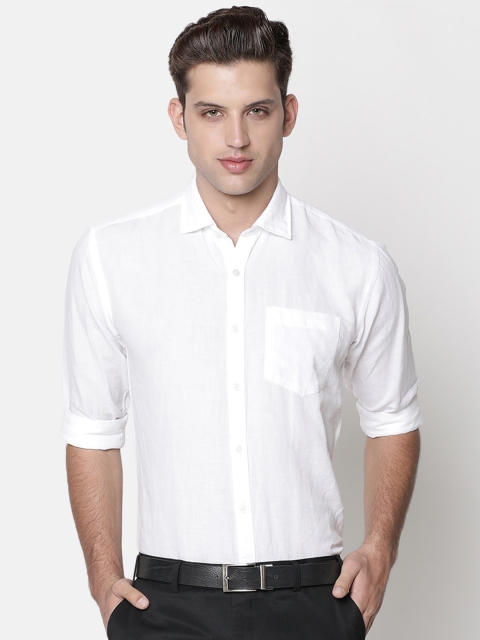 

CAVALLO by Linen Club Men Cotton Linen White Regular Fit Solid Formal Shirt