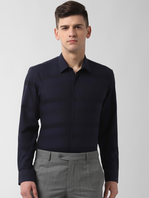 

Peter England Men Navy Blue Slim Fit Striped Formal Shirt