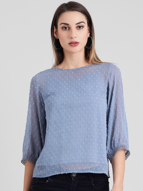 

Zink London Women Blue Self Design Top