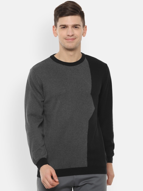 

V Dot Men Grey & Black Colourblocked Sweater