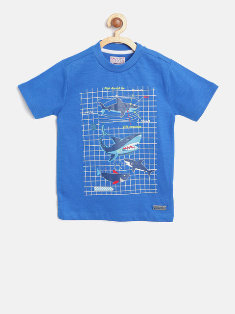 

Nauti Nati Boys Blue Printed Round Neck Pure Cotton T-shirt
