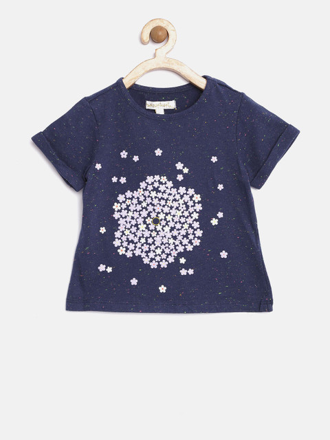 

Nauti Nati Girls Navy Blue Printed Round Neck T-shirt