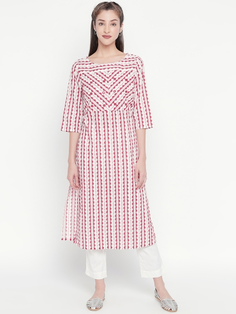 

RANGMANCH BY PANTALOONS Women Red & White Printed Straight Kurta