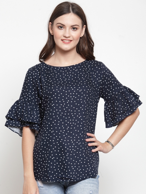 

Just Wow Women Navy Blue Printed Pure Cotton Top