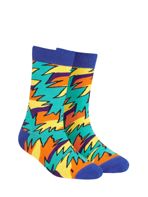 

Dynamocks Unisex Blue & Yellow Patterned Calf-Length Socks
