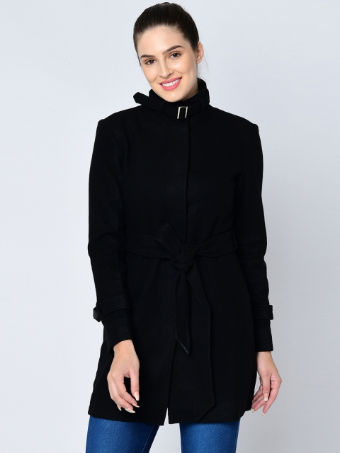 Owncraft Women Black Solid Wool Overcoat