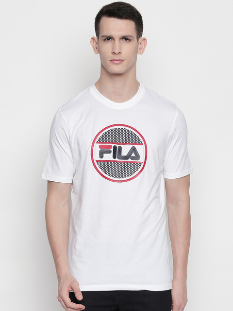 

FILA Men White Printed Round Neck Pure Cotton T-shirt