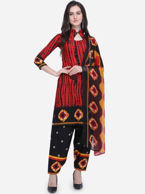 

Satrani Red & Black Crepe Unstitched Dress Material