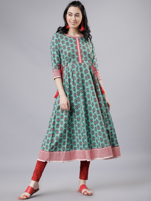 

Vishudh Women Teal & Red Printed Anarkali Kurta