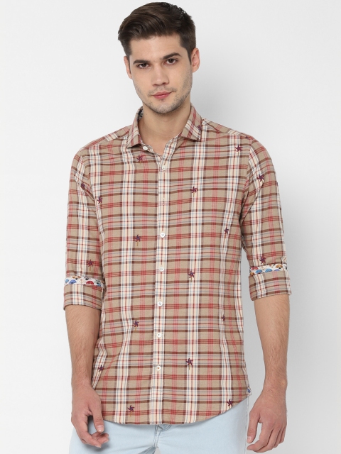 

SIMON CARTER LONDON Men Beige & Maroon Slim Fit Checked Casual Shirt