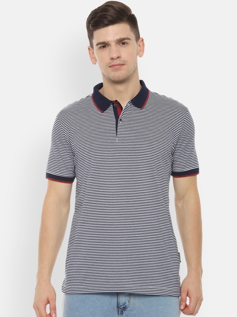 Van Heusen Men Navy Blue Striped Polo Collar T-shirt