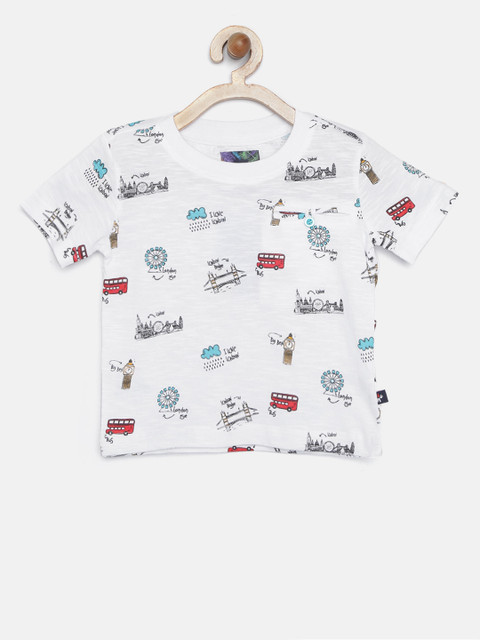 

Nauti Nati Boys White Printed Round Neck T-shirt