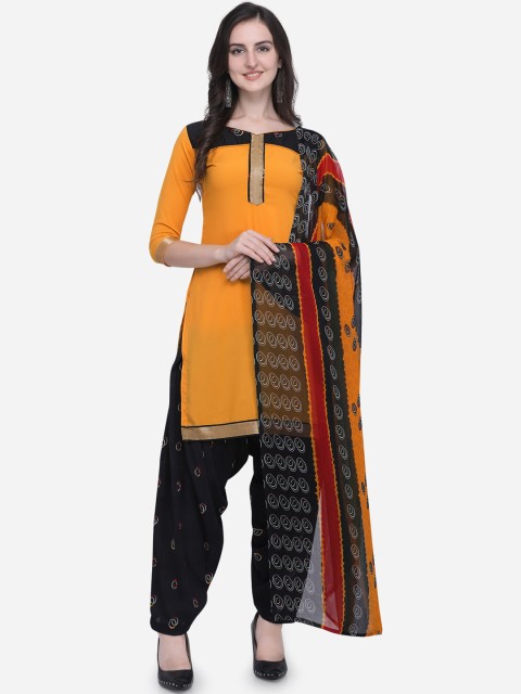 

Satrani Yellow & Black Cotton Blend Unstitched Dress Material