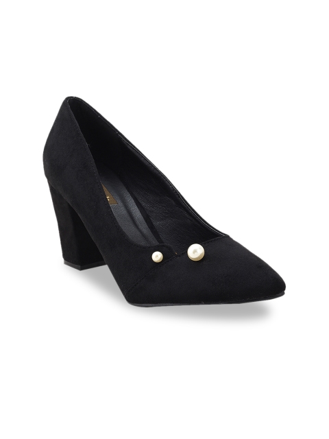 

Flat n Heels Women Black Suede Embellished Pumps