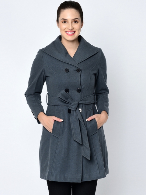 

Owncraft Women Grey Solid Wool Overcoat