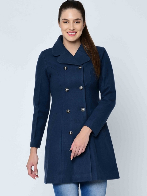 

Owncraft Women Blue Solid Wool Overcoat