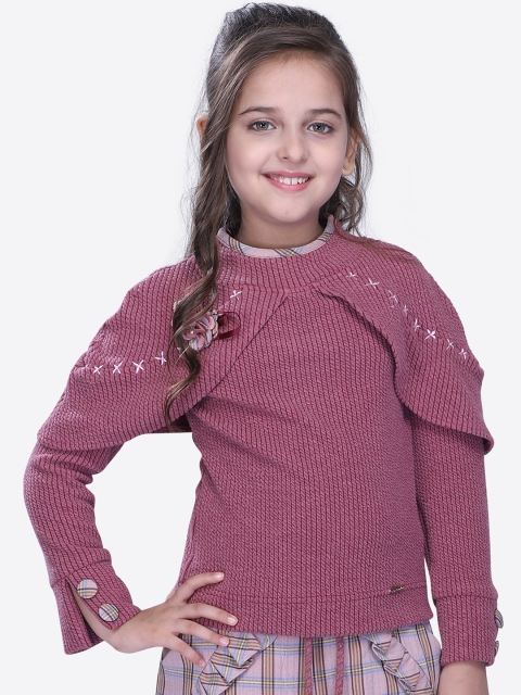 

CUTECUMBER Girls Pink Solid Applique Winter Top, Magenta