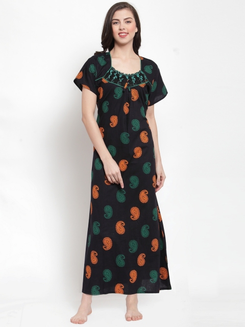 

Secret Wish Black & Green Printed Nightdress